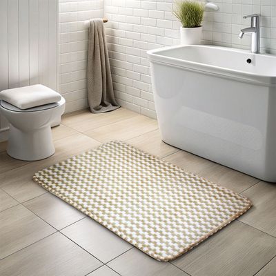 Imagen 2 del producto Alfombra de Baño Memory Foam 50x80 cm Cuadros beige