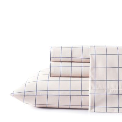 Juego de sábanas Nautica 4 piezas microfibra king diseño a cuadros blanco