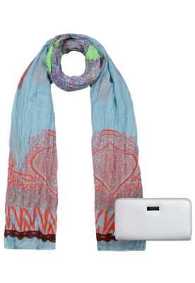 Pack Billetera Bessie silver + Pañuelo Alcala celeste Kenneth Cole