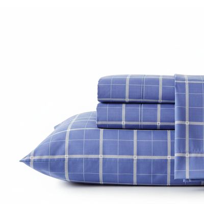 Juego de sábanas Nautica 4 piezas microfibra 2 plazas diseño a cuadros azul