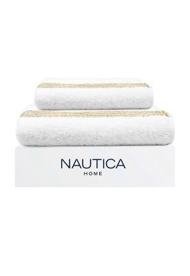 Imagen 1 del producto Set 2 Toallas Nautica MAV Cara+mano 100% algodón alta calidad blanco-verde