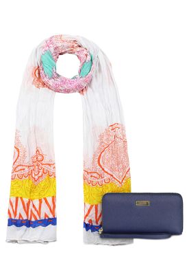 Pack Billetera Jaeda azul + Pañuelo Alcala blanco Kenneth Cole