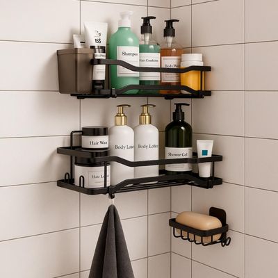 Imagen 1 del producto Organizador De Ducha Repisa Baño Jabonera Set 4 Inox Negro 2