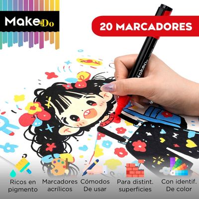 Imagen 2 del producto Marcadores Plumones Acrilico Make+Do 3M Set de 20 Lapices