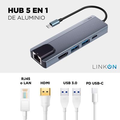 Imagen 2 del producto Hub Adaptador Usb Tipo C 5 En 1 Linkon Rj45 Para Mac Windows