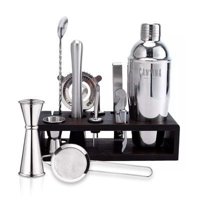 Imagen 1 del producto Coctelera Set Bartender Bar 12 piezas Inoxidable Base Madera