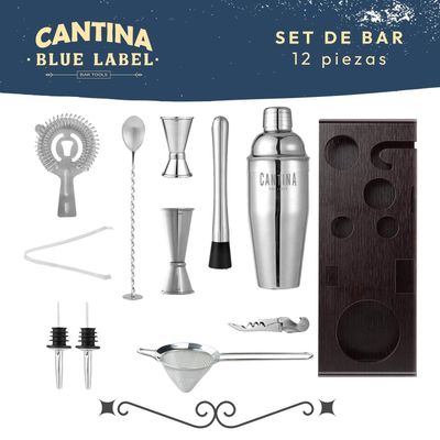 Imagen 2 del producto Coctelera Set Bartender Bar 12 piezas Inoxidable Base Madera