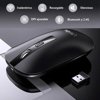 Imagen 2 del producto Mouse Inalambrico Dual Bluetooth USB Recargable Mac Windows negro