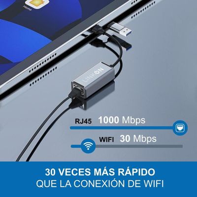 Imagen 2 del producto Adaptador 2en1 Usb A y C a Rj45 LAN Ethernet 10/100/1000Mbps