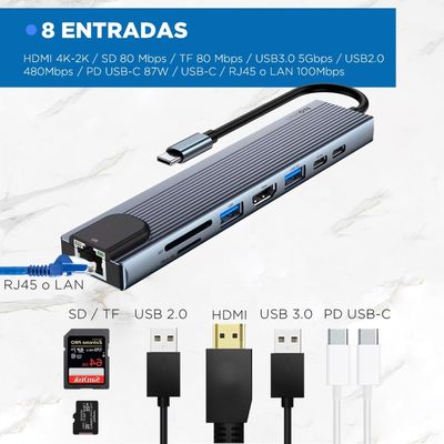 Imagen 2 del producto Hub Adaptador Usb Tipo C 8 En 1 Linkon Para Mac Macbook