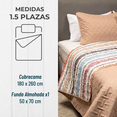 Imagen 2 del producto Cubrecama Cobertor Quilt Reversible+funda Almohada 1,5 Plaza