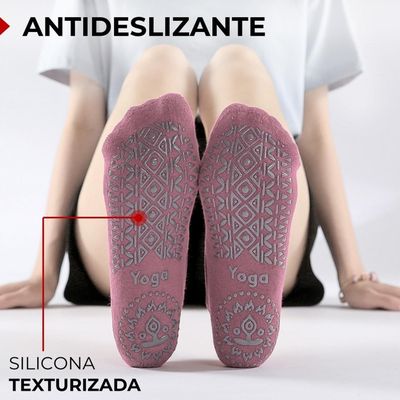 Imagen 2 del producto Calcetines Antideslizantes Yoga Pilates Fitnics Set 3 Pares Gris Morado Azul