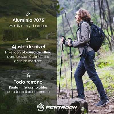 Imagen 2 del producto Bastones Trekking Ajustable Aluminio Pentagon Profesional x2
