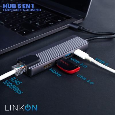 Imagen 2 del producto Hub Adaptador Usb Tipo C 5 En 1 Linkon 1000 Mbps Mac Windows