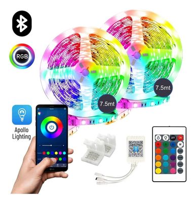 Imagen 2 del producto Tira Cinta Luces Led Rgb Bluetooth 15 Metros Total + Conector
