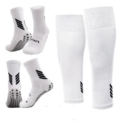 Medias Futbol Niños Antideslizantes Set 2 + Pantorrillera Talla Única blanco