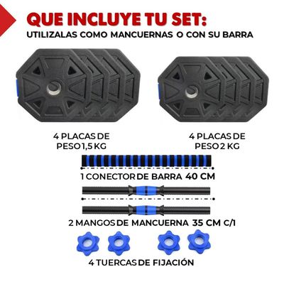 Imagen 2 del producto Mancuernas Ajustables Set de 15 Kg Total Fitnics 2en1 +Barra