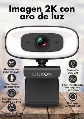 Imagen 2 del producto Webcam Camara Web 2K Aro de Luz Microfono Tripode CubreLente