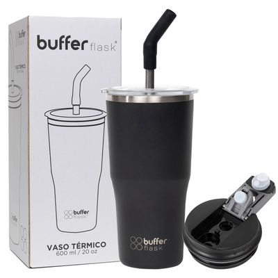 Vaso Termico Agua Cafe 600ml Buffer Acero Inox +Tapas