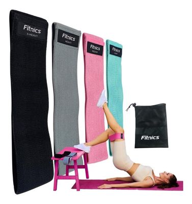 Bandas Resistencia Elasticas Tela Fitnics Ejercicio Set x 4