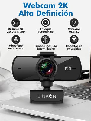 Imagen 2 del producto Webcam Camara Web 2K 1440p USB Microfono Tripode Cubre Lente