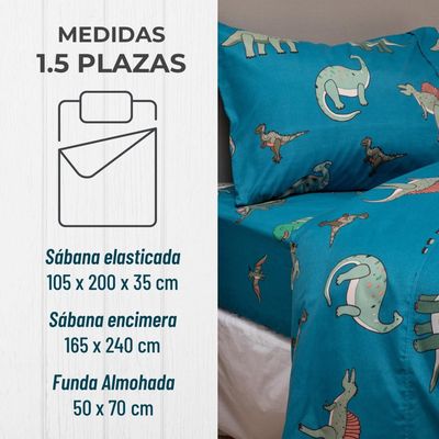 Imagen 2 del producto Sabanas 1,5 Plaza Niño Niña Estampada + Funda Almohada