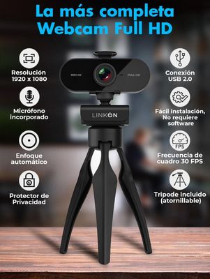 Imagen 2 del producto Webcam Camara Web FullHD 1080p USB Microfono Tripode