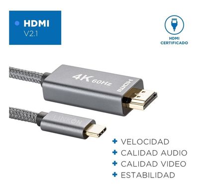 Imagen 2 del producto Cable Adaptador USB C a HDMI V2.1 4K 60Hz Trenzado Oro 2mt