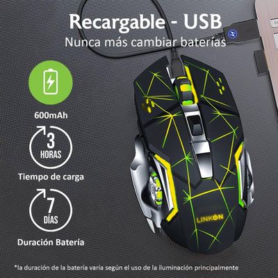 Imagen 2 del producto Teclado Led + Mouse Inalámbrico USB Recargable Kit Set Gamer