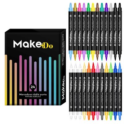 Marcadores Plumones Acrilico Make+Do Doble Punta x24 Lapices