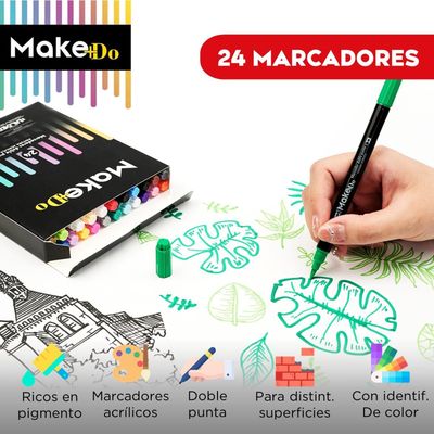 Imagen 2 del producto Marcadores Plumones Acrilico Make+Do Doble Punta x24 Lapices