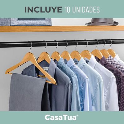 Imagen 2 del producto Colgadores de Ropa Madera Set 10 Ganchos Antideslizante