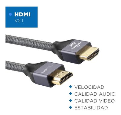 Imagen 2 del producto Cable Hdmi 8k @60hz, 4k@120hz 48gbps V2.1 Trenzado Oro 2mts