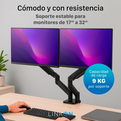 Imagen 2 del producto Brazo Soporte Doble Para 2 Monitores Escritorio Linkon