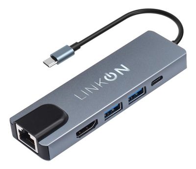 Imagen 1 del producto HUB USB-C 5 en 1 con entrada RJ45 de alta velocidad LinkOn
