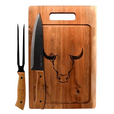 Set Parrillero: Tabla, Cuchillo y Tenedor PRM - Wayu