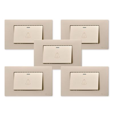 Pack 5 Pulsador Timbre Metálico Simple 10A - Dorado