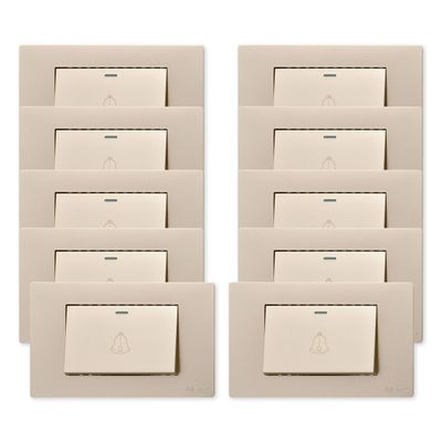 Pack 10 Pulsador Timbre Metálico Simple 10A - Dorado