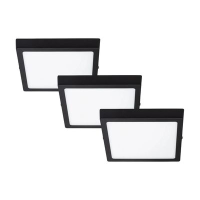 Pack 3 Panel LED Sobrepuesto Cuadrado Negro PRO 12W Frío