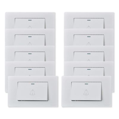 Pack 10 Pulsador Timbre Metálico Simple 10A - Blanco