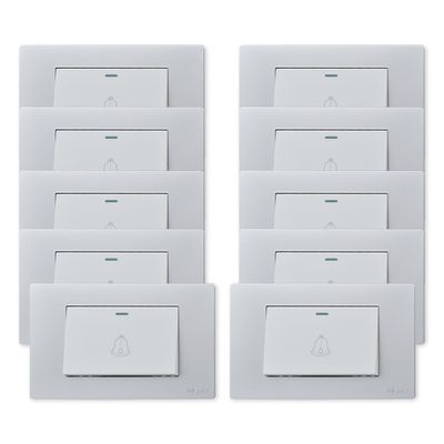 Pack 10 Pulsador Timbre Metálico Simple 10A - Gris - Blanco