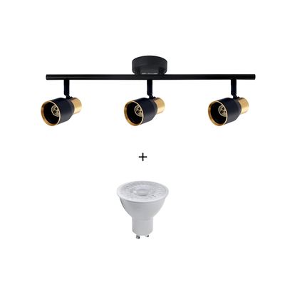Imagen 2 del producto Foco Spot Cielo o Muro Porta 3xGU-10 Round Negro/Dorado Incluye Ampolleta