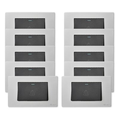 Pack 10 Pulsador Timbre Metálico Simple 10A - Gris - Negro
