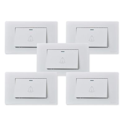 Pack 5 Pulsador Timbre Metálico Simple 10A - Blanco