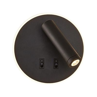 Apliqué Lector LED Round 3W+8W Negro - Luz Cálida