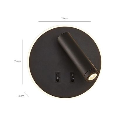 Imagen 2 del producto Apliqué Lector LED Round 3W+8W Negro - Luz Cálida