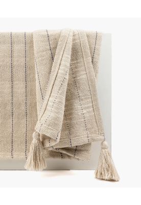 Manta Algodón Bordado Borlas 140 X 190 Cm Blanco