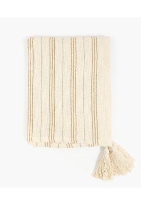 Manta Boho Algodón Líneas Beige