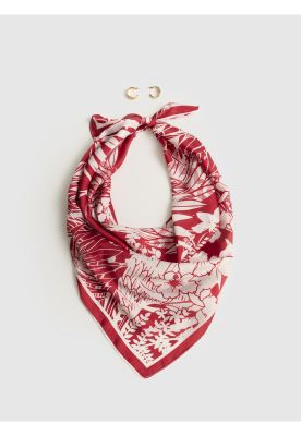 Set Pañuelo Y Aros Pañuelo Estampado Argollas Doble Rojo