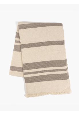 Manta Algodón Textura Flecos Beige